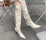 Genuine Leather Solid Color Knee Boots