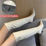 Genuine Leather Solid Color Knee Boots