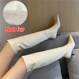 Genuine Leather Solid Color Knee Boots