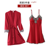 5PC Silk Robe Sleep Suit Lace Satin Pajamas