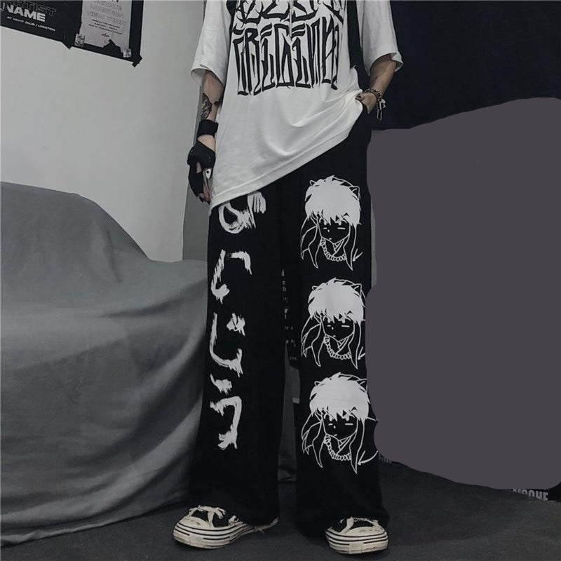 Anime Print Wide Leg Pants Women
