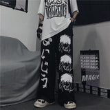 Anime Print Wide Leg Pants Women