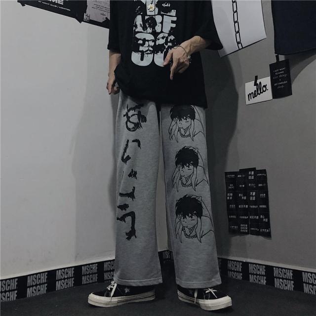 Anime Print Wide Leg Pants Women
