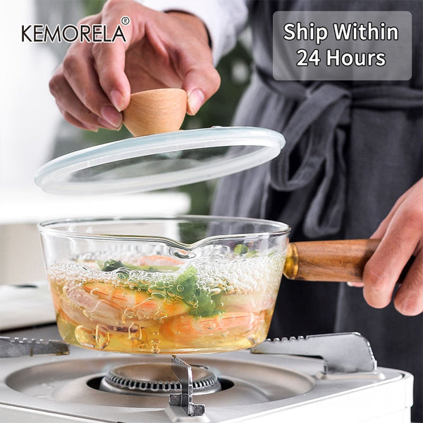400ml/600ml Glass Pot With Wooden Handle Cooking Pot