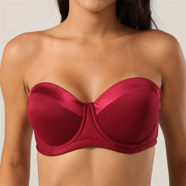 Sexy Strapless Non-Slip Steel Ring Gathered 1/2 Cup Bra