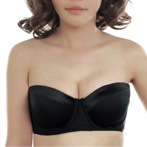 Sexy Strapless Non-Slip Steel Ring Gathered 1/2 Cup Bra