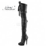 Sexy Fetish Shoes Over The Punk Knee 15CM Ultra High Heels Stripper Platform Long Boots Women Pole Dance 6 Inch Gothic Strappy