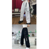 Black Cargo Pants Women Chain Wide Leg