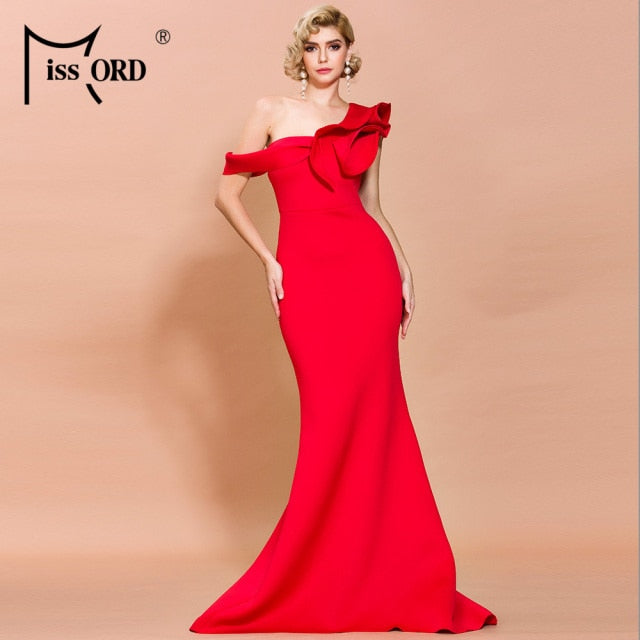 One Shoulder Party Dress Evening Backles  Maxi