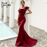 One Shoulder Party Dress Evening Backles  Maxi