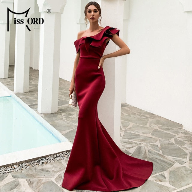 One Shoulder Party Dress Evening Backles  Maxi