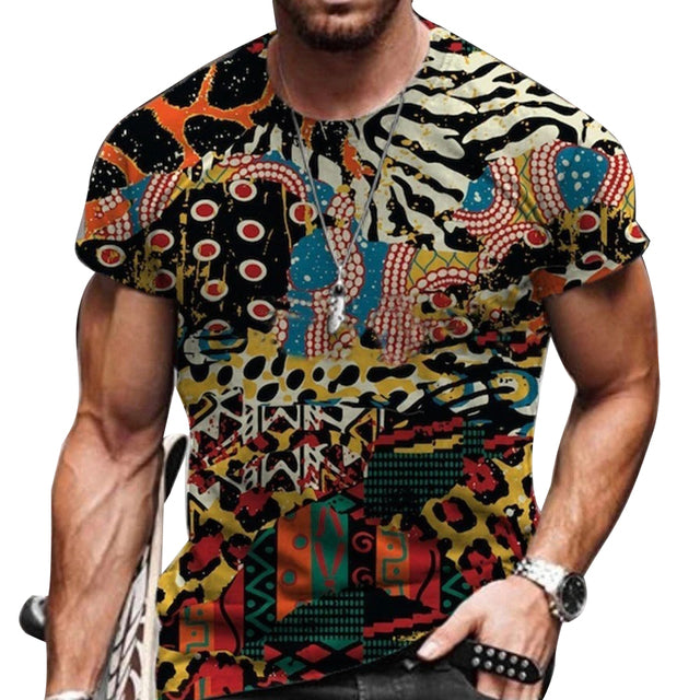 Vintage Oversized Short Sleeve T Shirts Ethnic Style 3D Print