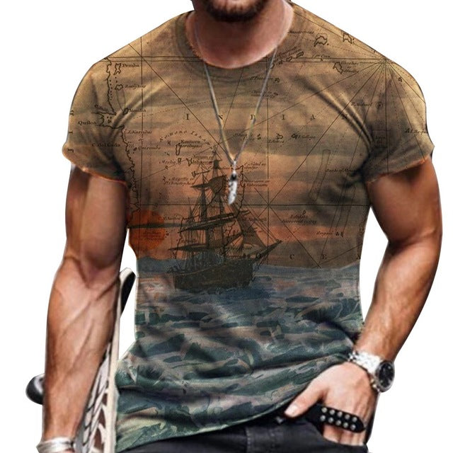 Vintage Oversized Short Sleeve T Shirts Ethnic Style 3D Print