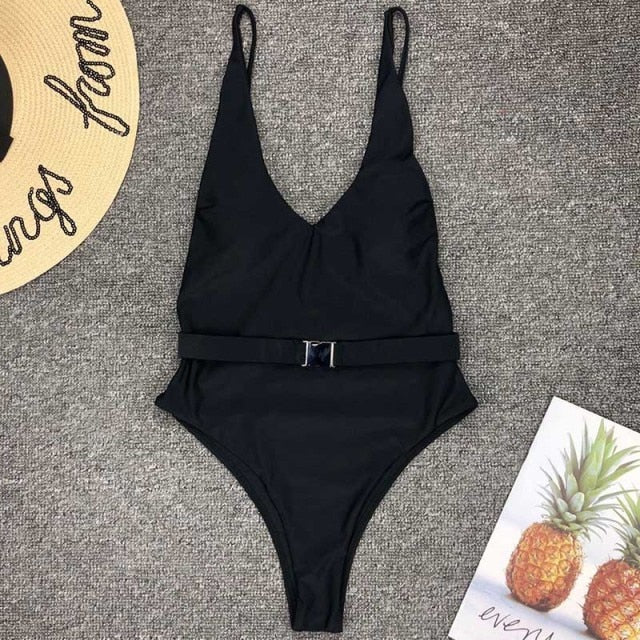 High Cut Ribbed Bodysuit Backless Bathing Suits