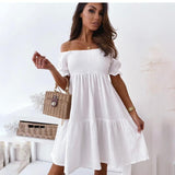 Loose White Black Beach Mini Dresses Short Sleeve