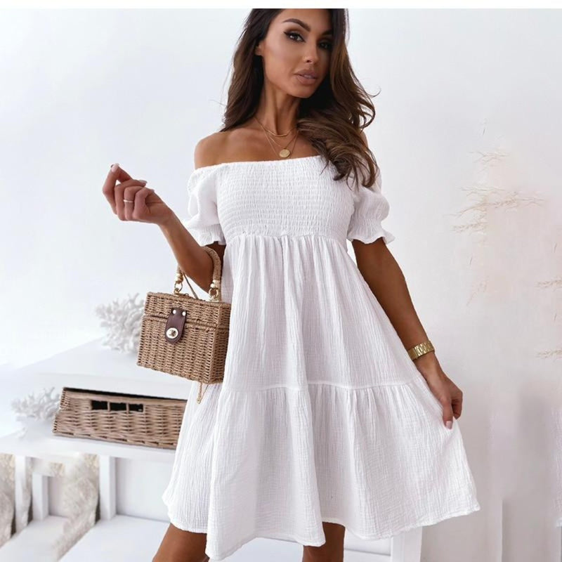 Loose White Black Beach Mini Dresses Short Sleeve