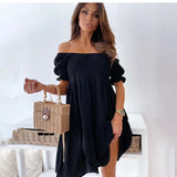 Loose White Black Beach Mini Dresses Short Sleeve