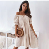 Loose White Black Beach Mini Dresses Short Sleeve