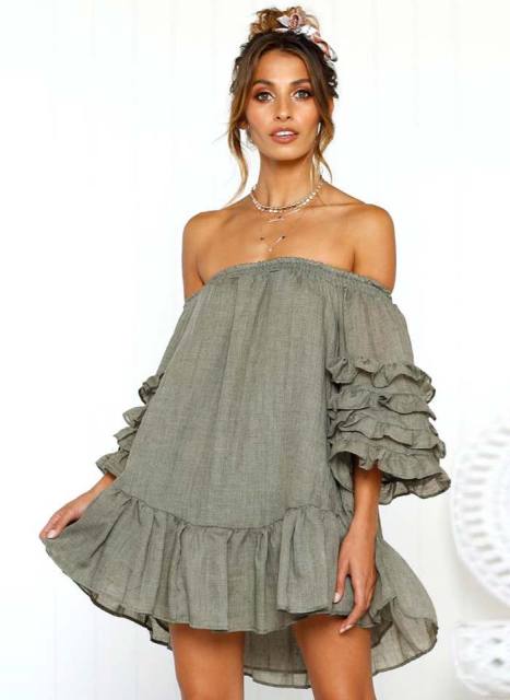 Backless Sexy Off Shoulder Sundress Casual Ruffles