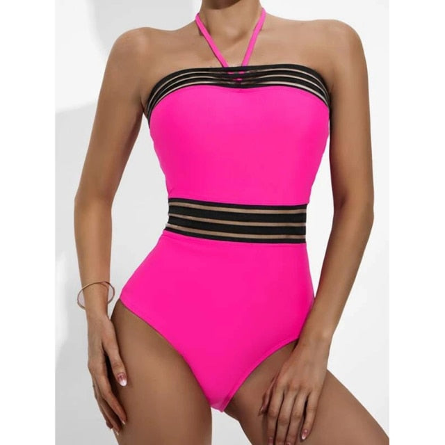 Hollow Out Mesh Deep V Neck Plunge Backless