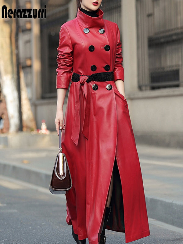 Nerazzurri Autumn Maxi skirted leather trench coat