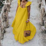 Long Dress Women Solid Color Sexy Short Sleeve