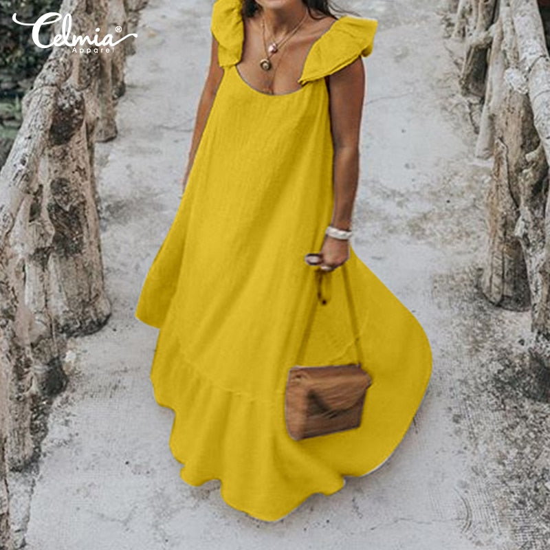 Long Dress Women Solid Color Sexy Short Sleeve