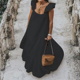 Long Dress Women Solid Color Sexy Short Sleeve