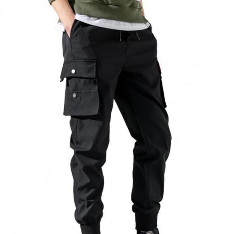 Men's Multi-pocket Cotton Blend Elastic Waistband Tight Ankle Sport Joggers Drawstring Beach Trousers