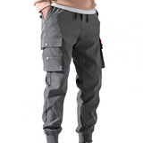 Men's Multi-pocket Cotton Blend Elastic Waistband Tight Ankle Sport Joggers Drawstring Beach Trousers