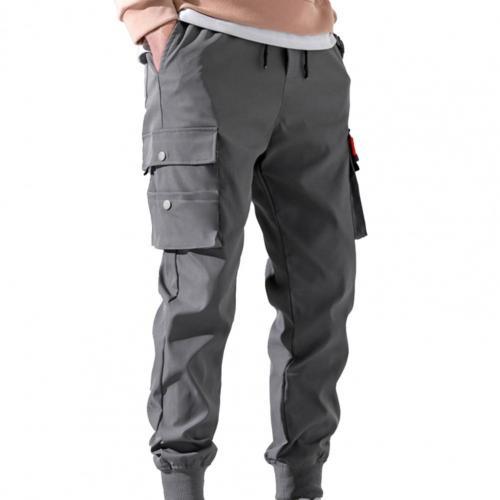 Men's Multi-pocket Cotton Blend Elastic Waistband Tight Ankle Sport Joggers Drawstring Beach Trousers