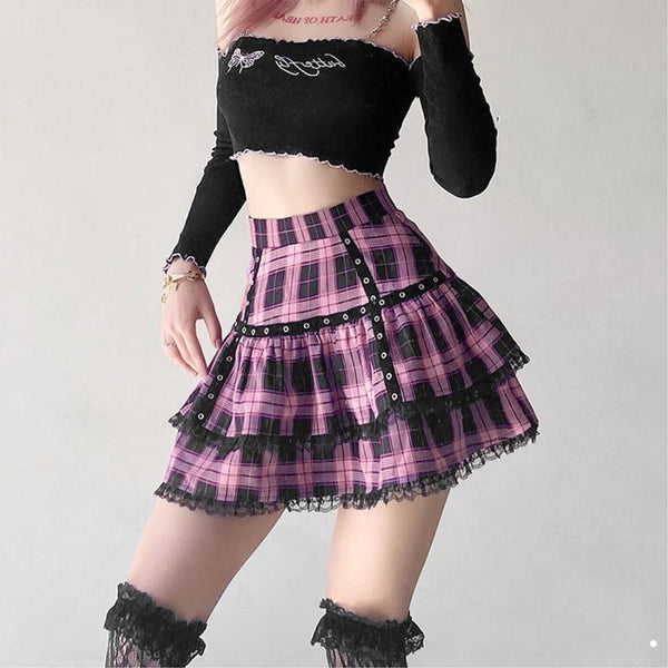 Mini Skirts  Pleated Skirt Punk Sweet Lace
