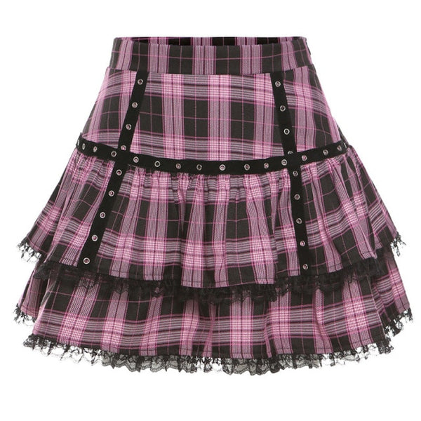 Mini Skirts  Pleated Skirt Punk Sweet Lace