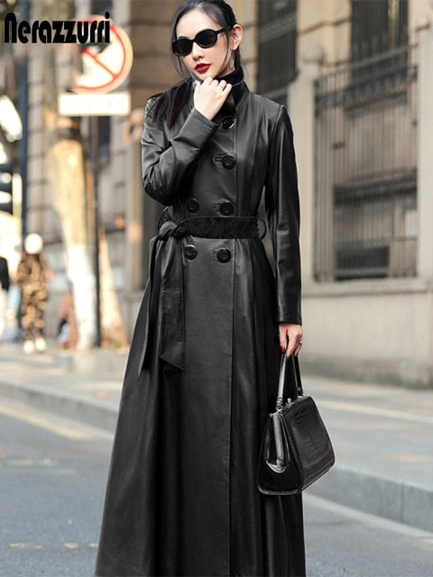 Nerazzurri Autumn Maxi skirted leather trench coat