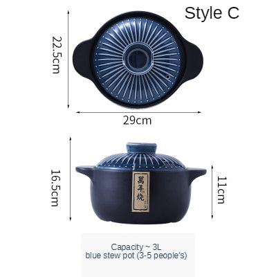 Ceramic Green Blue 2.5-6L Multiple Size Cooking Pot
