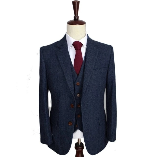 Men‘s 3 Pieces Green Wool Retro Suits