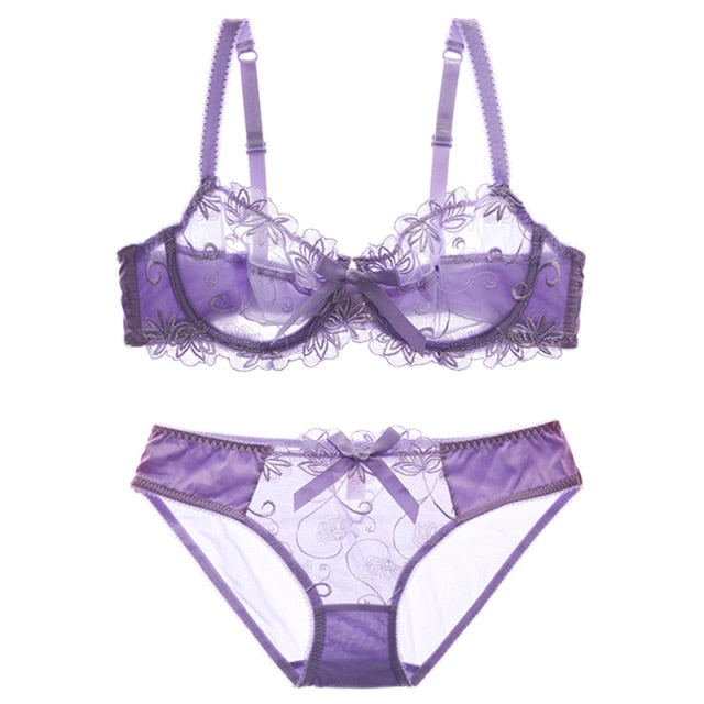 New Fashion Lingerie Sexy Black Transparent Bra and Panties Sets