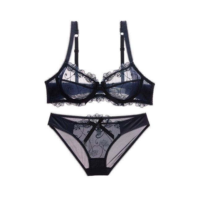New Fashion Lingerie Sexy Black Transparent Bra and Panties Sets