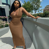 Dulzura Ribbed Knitted Stripe Women Pure Sleeveless Midi Dress V Neck Bodycon Sexy Streetwear Party Club Elegant 2021 Summer