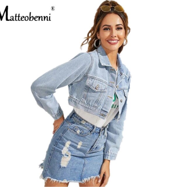 2020 New Autumn Winter Ladies Loose Fashion Ladies Lapel Single-Breasted Long Sleeve Short Denim Jacket Vintage Denim Coat Women