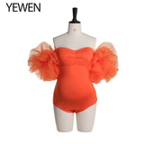 High Quality Stretchy Fabric Maternity Bodysuit for Photoshoot Tulle Puffy Short Sleeve Strapless Spandex Photography Wear YEWEN
