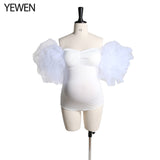 High Quality Stretchy Fabric Maternity Bodysuit for Photoshoot Tulle Puffy Short Sleeve Strapless Spandex Photography Wear YEWEN