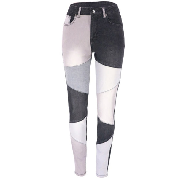 Stitching High Waist Jeans Stretch Denim Pencil Pants