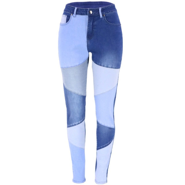 Stitching High Waist Jeans Stretch Denim Pencil Pants
