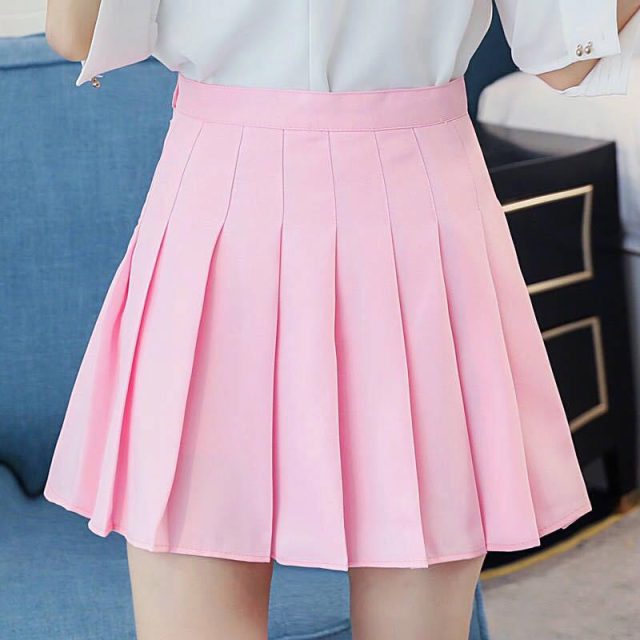 Pleated Plaid A-Line Palid High Waist Preppy