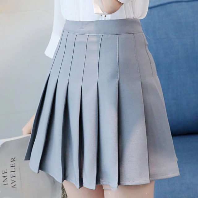 Pleated Plaid A-Line Palid High Waist Preppy