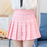 Pleated Plaid A-Line Palid High Waist Preppy