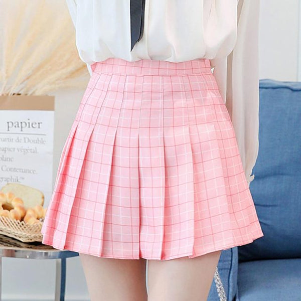 Pleated Plaid A-Line Palid High Waist Preppy