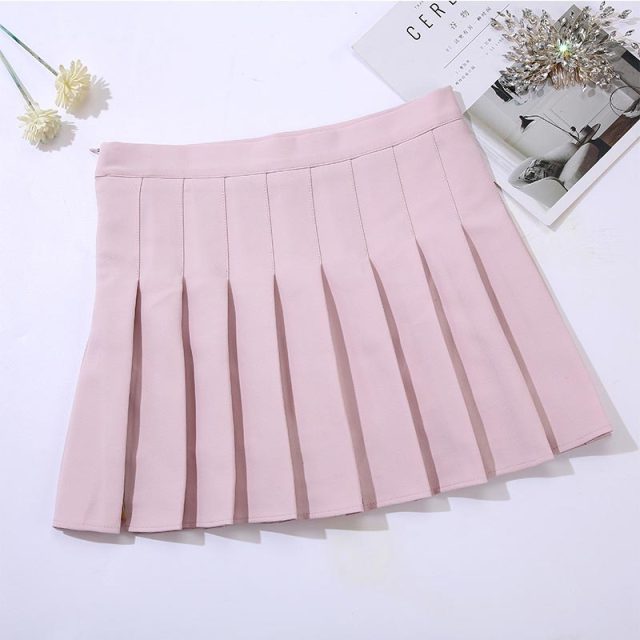 Pleated Plaid A-Line Palid High Waist Preppy