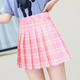 Pleated Plaid A-Line Palid High Waist Preppy
